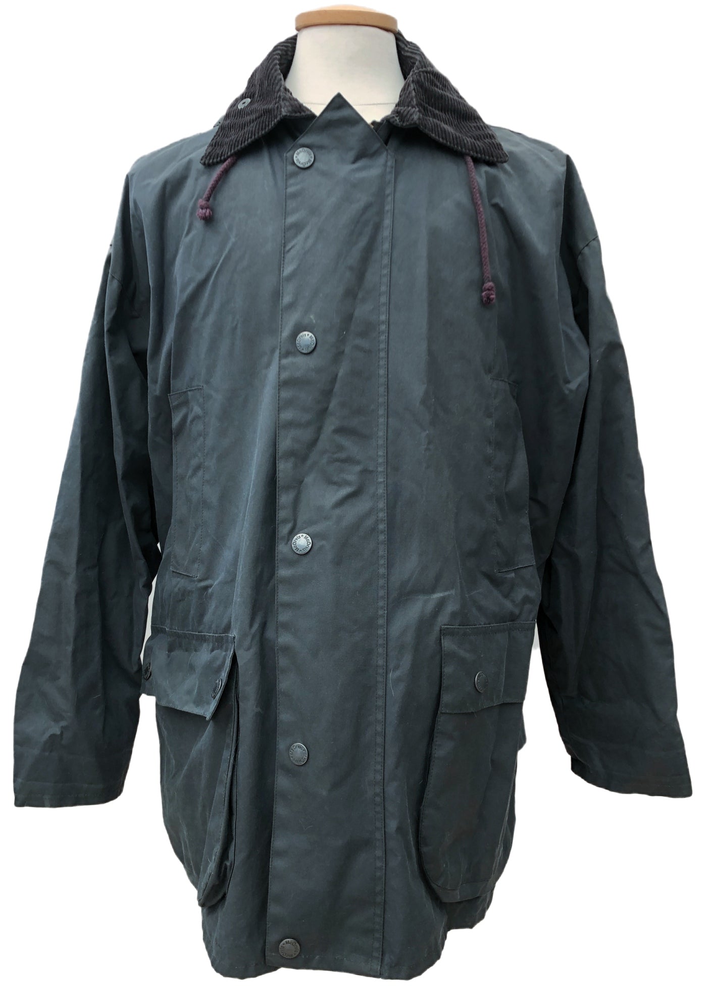 Vintage McOrvis Navy Wax Coat Raincoat • Removable Hood • M