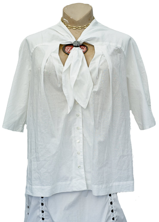 vintage Hoss white cotton blouse with tie front feature