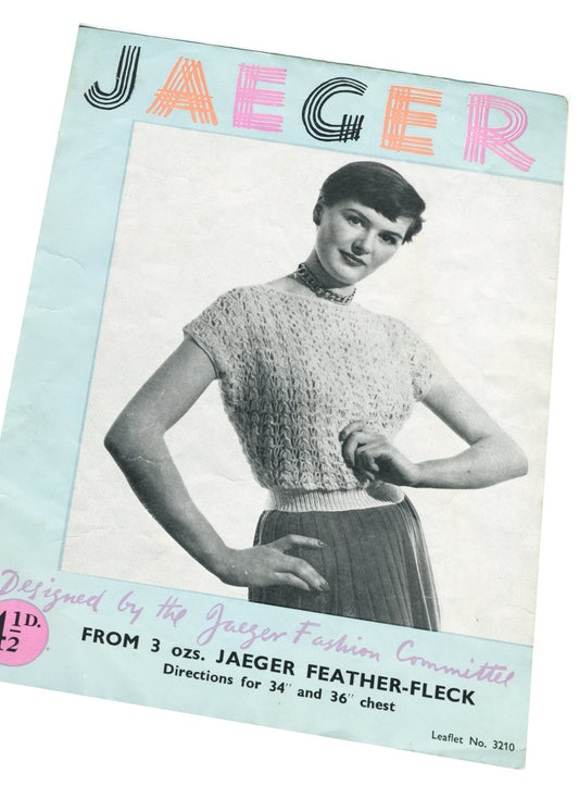 1950s Jaeger #3210 Sweater Knitting Pattern • 34" 36"