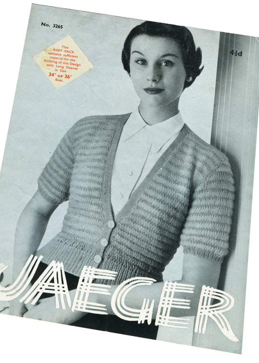 1950s Jaeger #3265 Cardigan Knitting Pattern • 34" or 36"