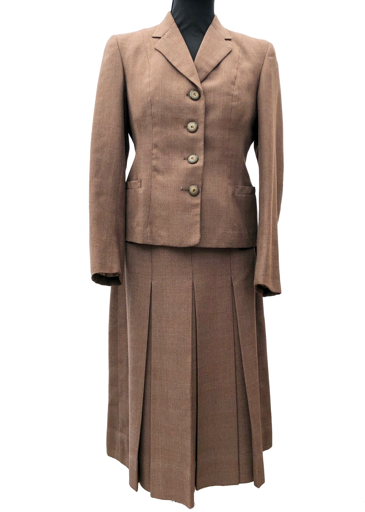 Women's 50s Vintage Brown Check Tailored Skirt Suit • John Collier