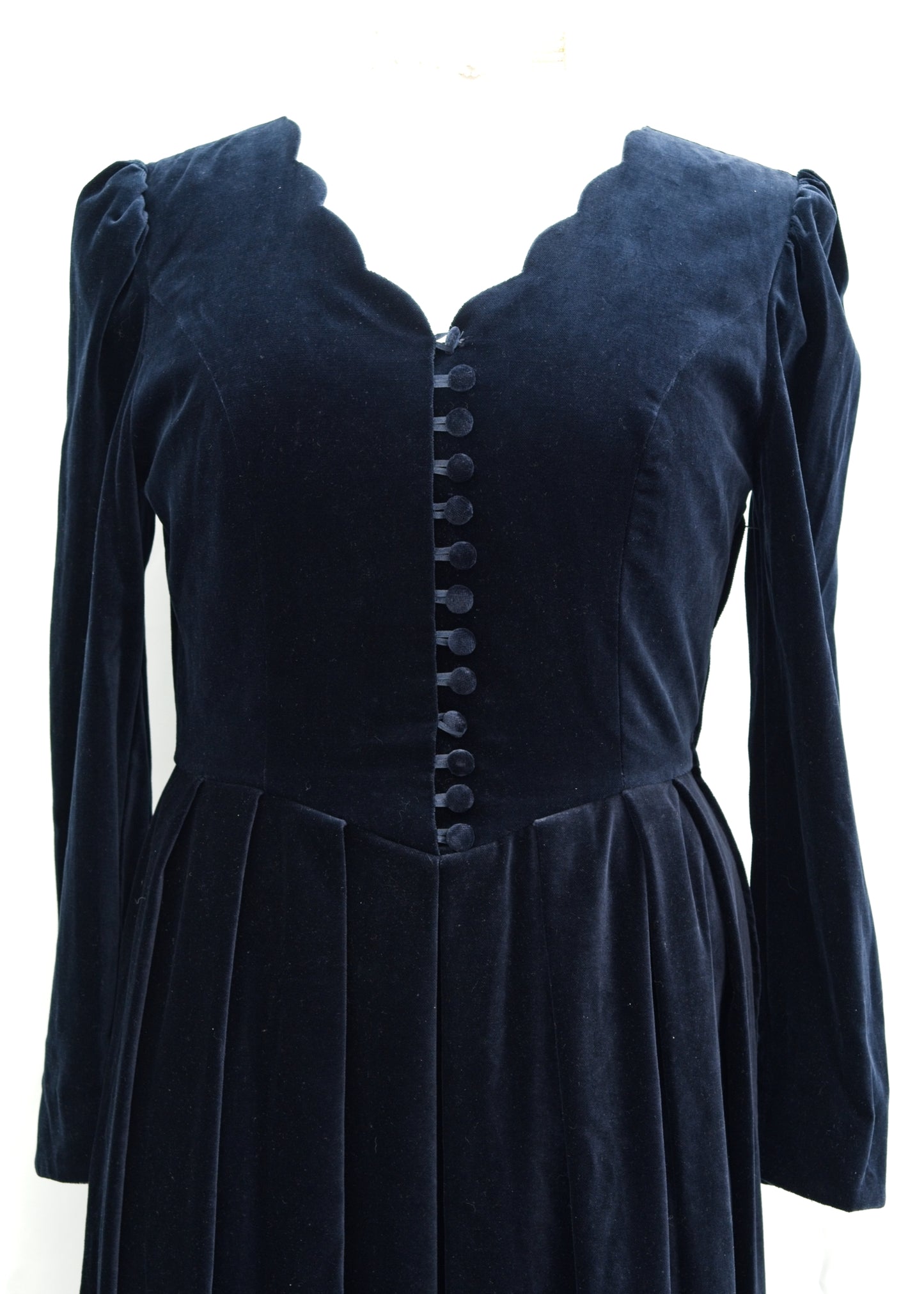 Vintage Laura Ashley Midnight Blue Velvet Long Sleeve Dress • UK 16