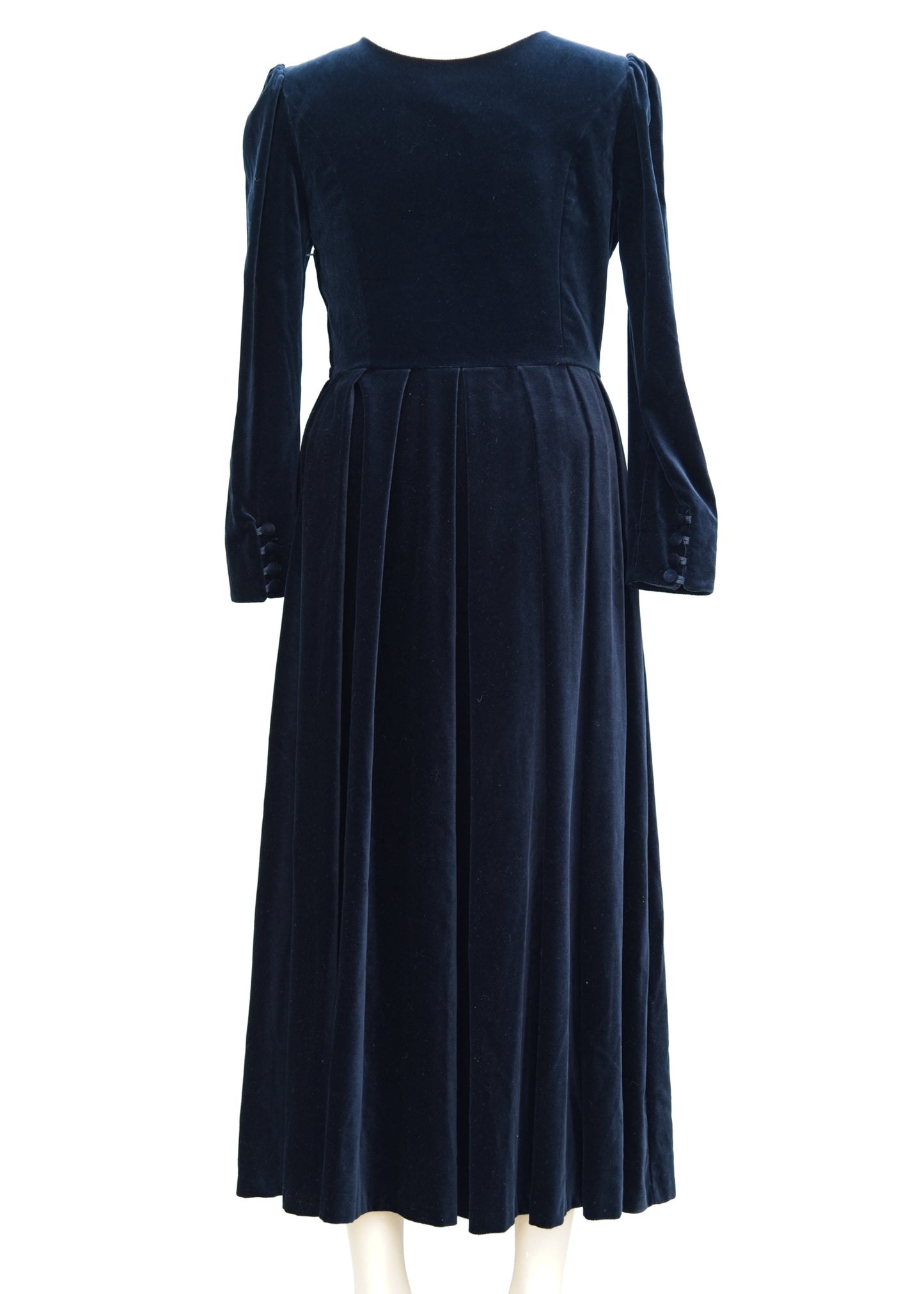 Vintage Laura Ashley Midnight Blue Velvet Long Sleeve Dress • UK 16