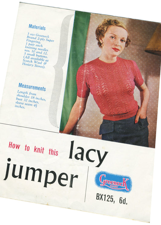 1950s Lacy Jumper Knitting Pattern • Greenock #BX125