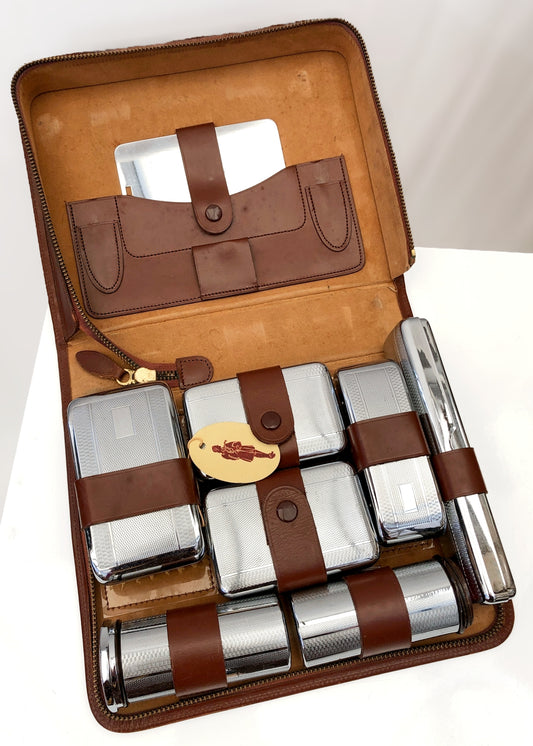 Men's Vintage 50s 7 Piece Brown Leather Travel Grooming Kit