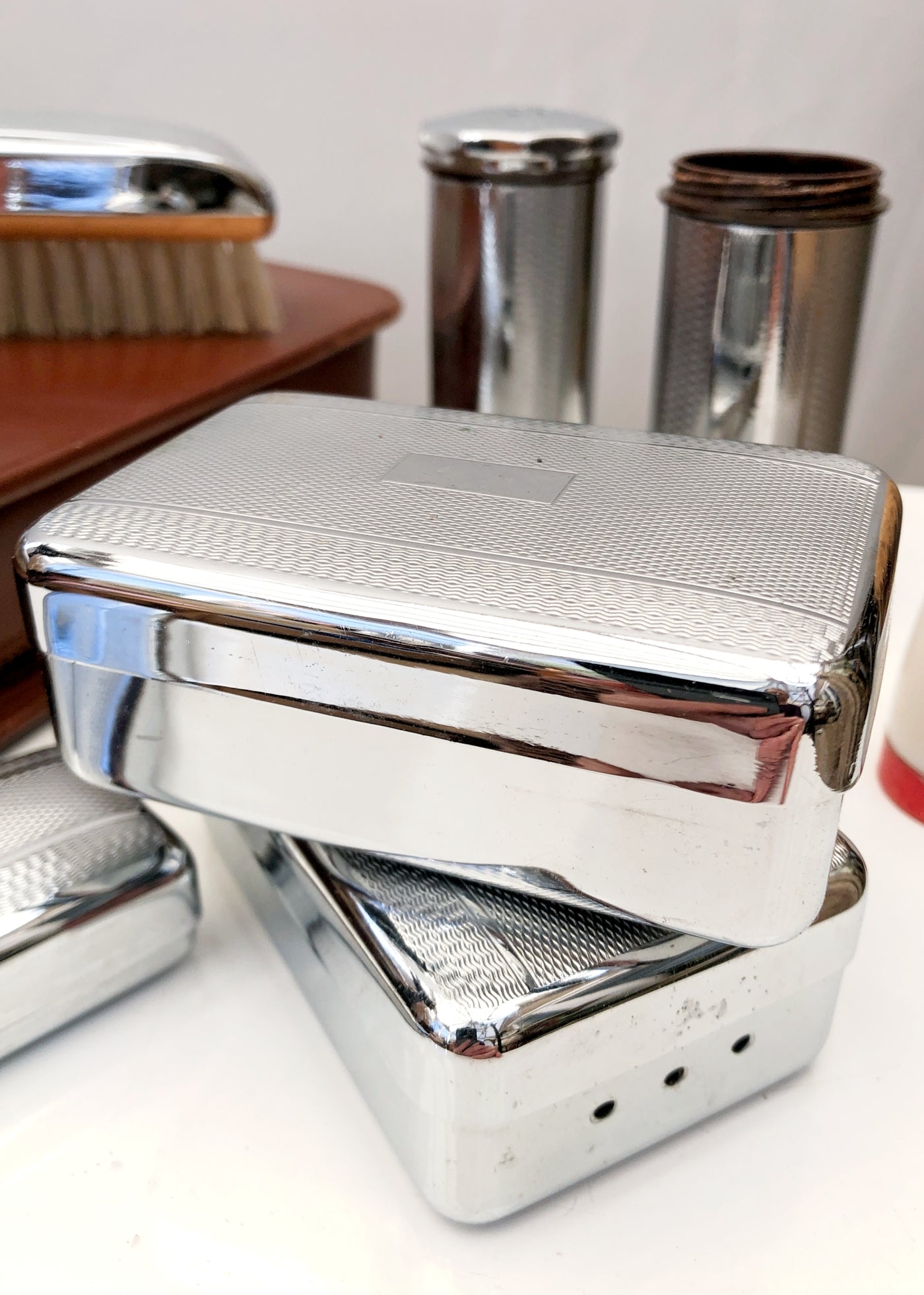 Men's Vintage 50s Connoisseur 7 Piece Travel Grooming Kit • Brown Leather