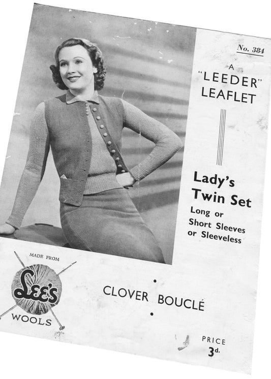 1940s Lee's #384 Twin Set Knitting Pattern • 32" 34" 36"