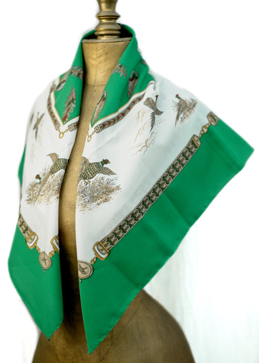 Vintage Gina Ruccini Green Pheasants Scarf