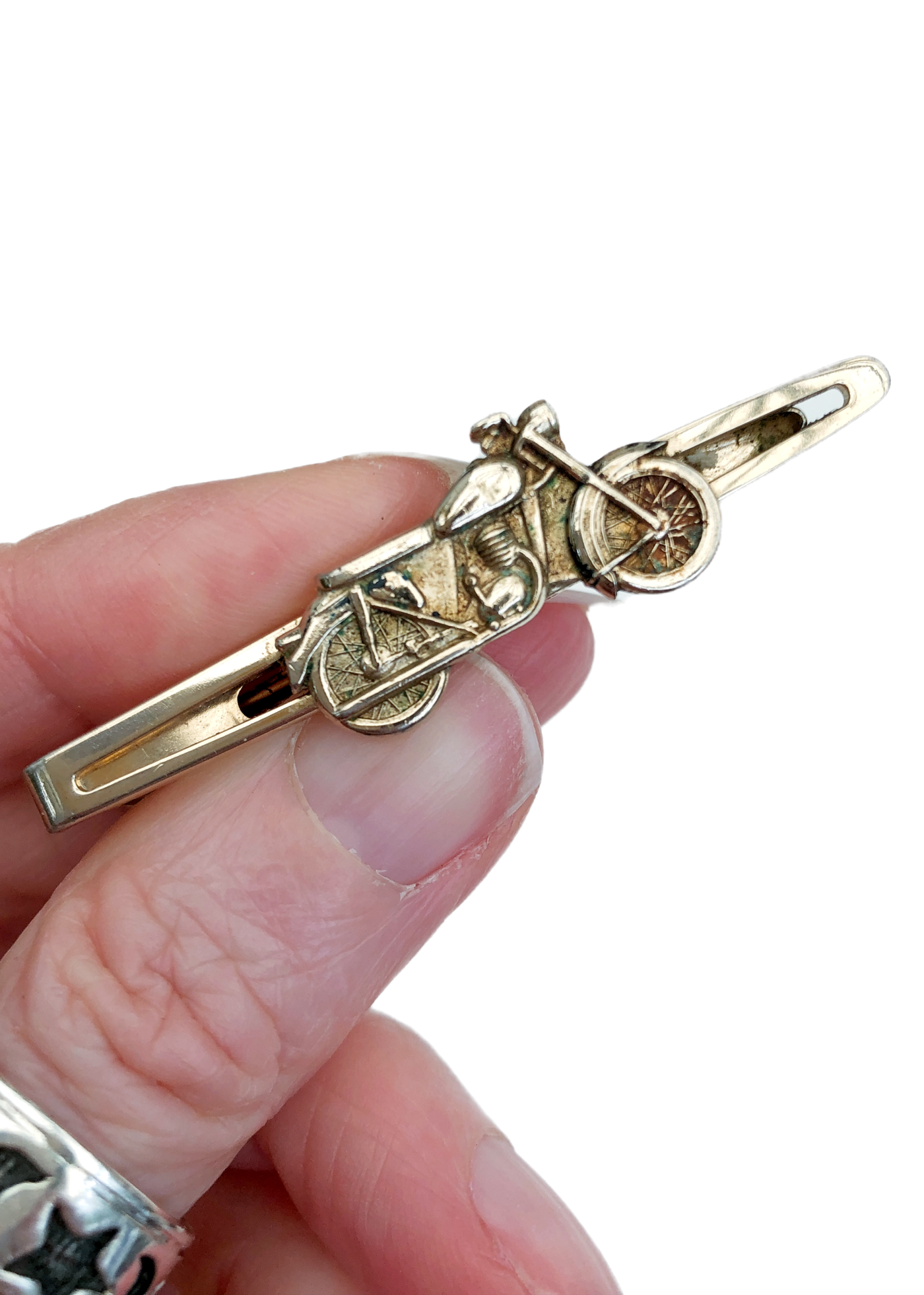 Vintage Motorcycle Tie Clip • Goldtone