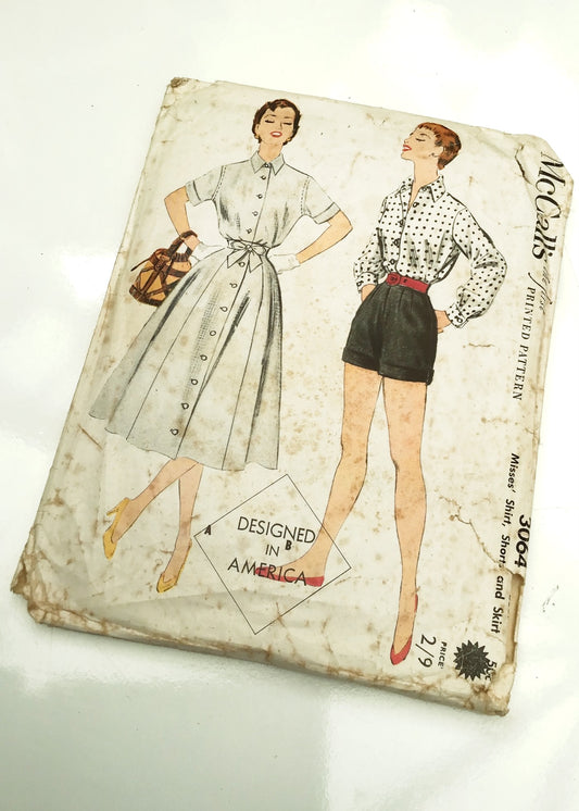 1950s Vintage McCalls #3064 Dressmaking Pattern • Shirt, Skirt & Shorts 38"