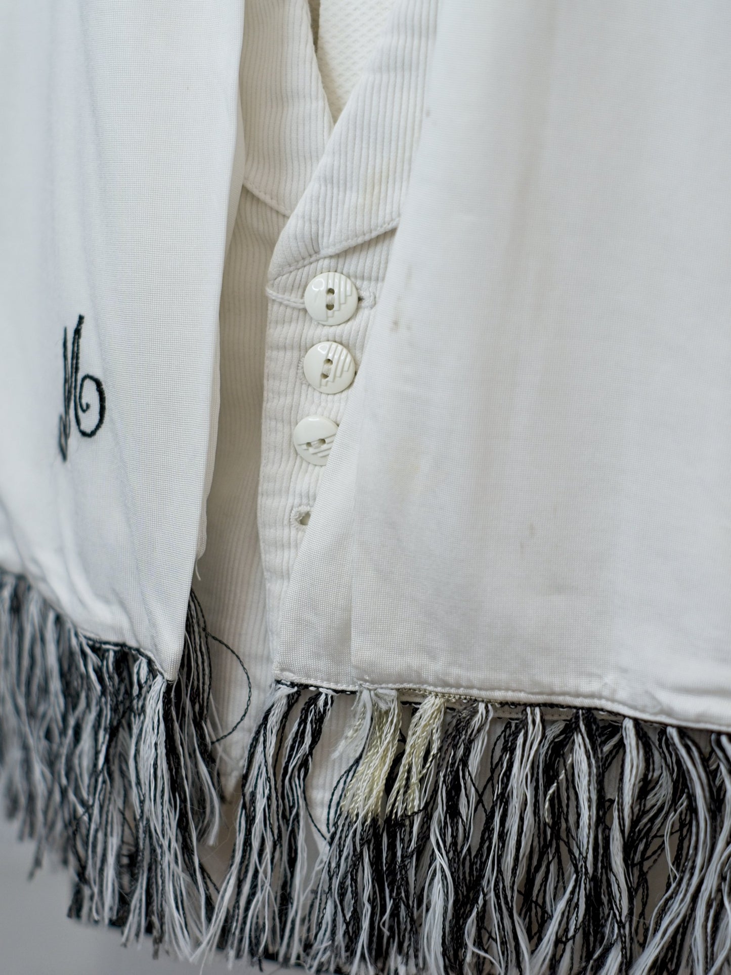 Men's Vintage 1960s White Rayon Knit Evening Scarf • Monogram 'M'