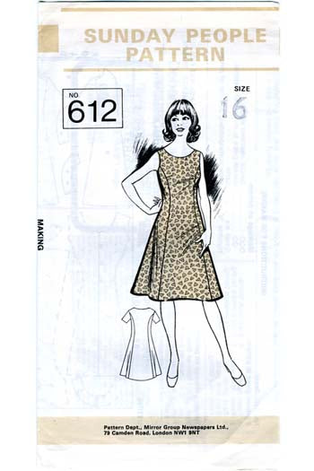 1970s Vintage Dressmaking Pattern Sunday People Dress Pattern 612