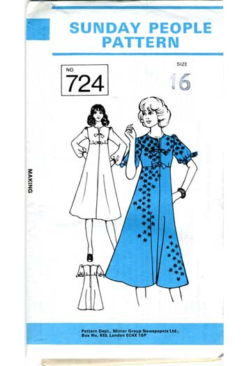 1970s Vintage Dressmaking Pattern Sunday People Dress Pattern 724