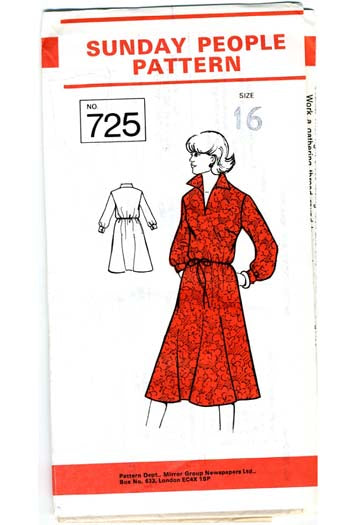 1970s Vintage Dressmaking Pattern Sunday People Dress Pattern 725