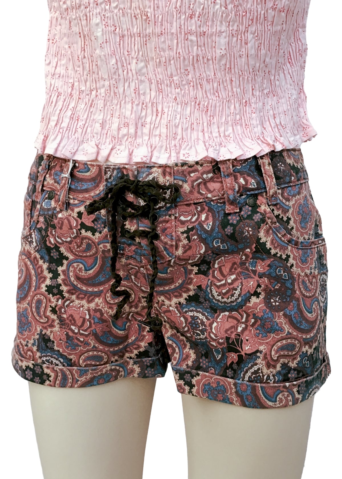 Vintage 90s Womans Yes Yes Paisley Hippy Hipster Shorts