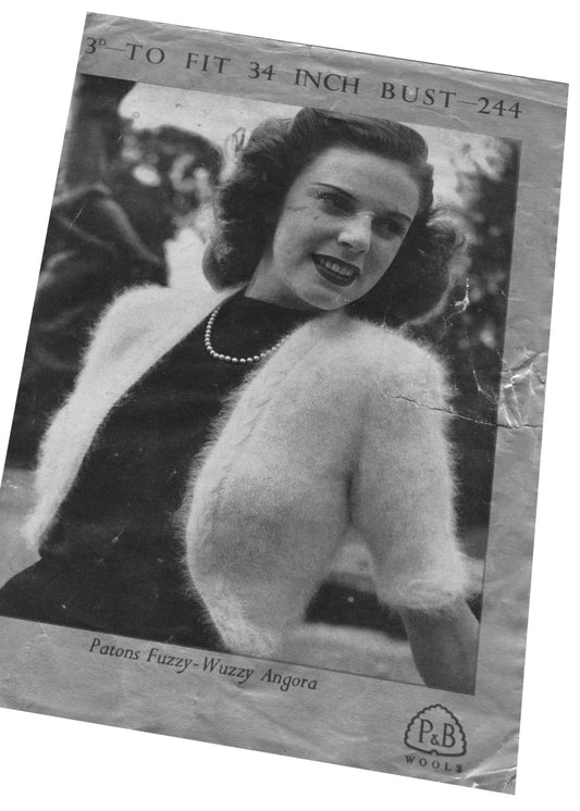 1940s Patons #244 Fuzzy Bolero Knitting Pattern • 34"