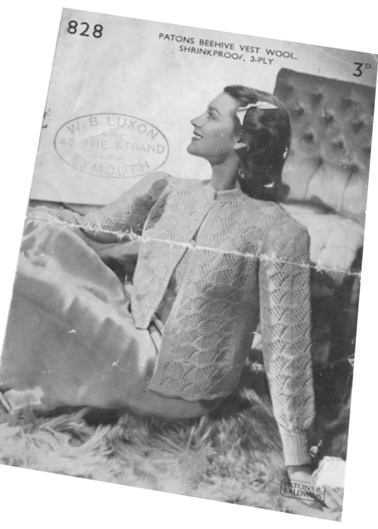 1930s Bed Jacket Patons 828 Knitting Pattern • 34"-36"