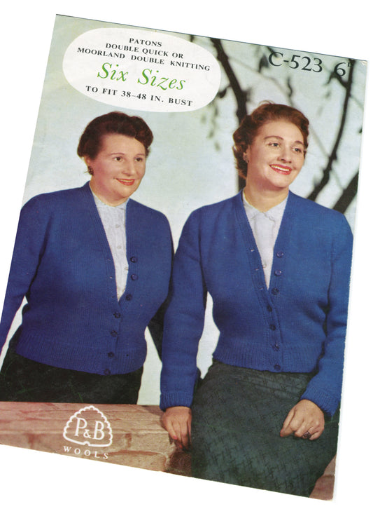 1950s Patons #C523-6 Cardigan Knitting Pattern • 38" - 48"