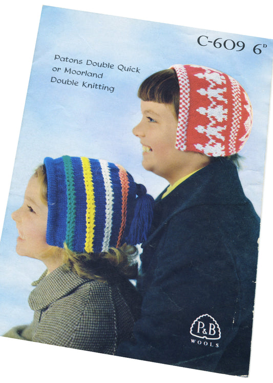 1950s Kids Hats Knitting Pattern • Patons #C609