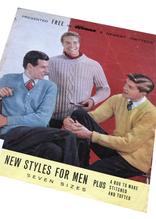 1950s Patons New Styles for Men Jumpers Knitting Pattern • 8 Sizes