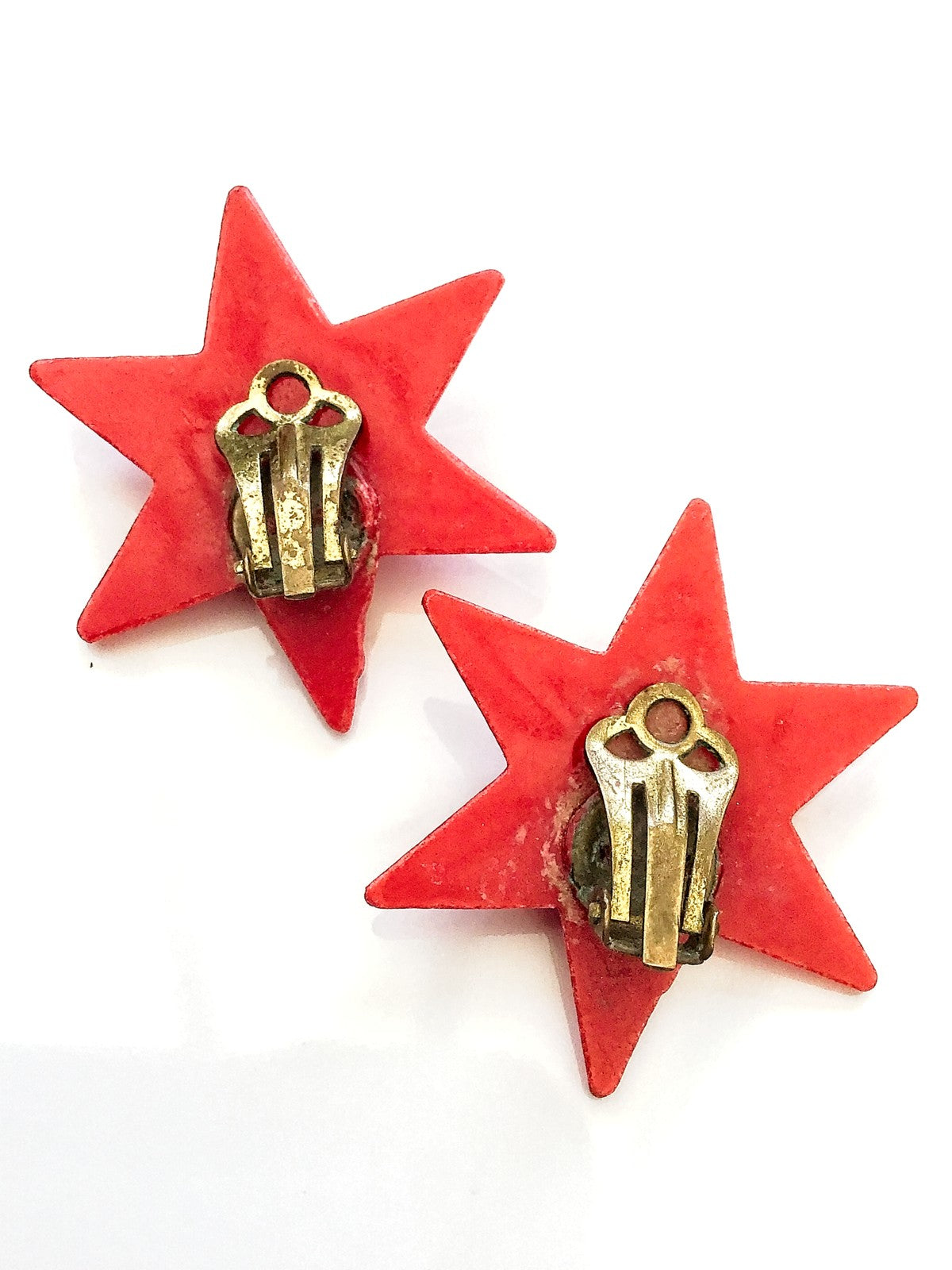 1980s Red Plastic Pop Art Vintage Clip On Earrings