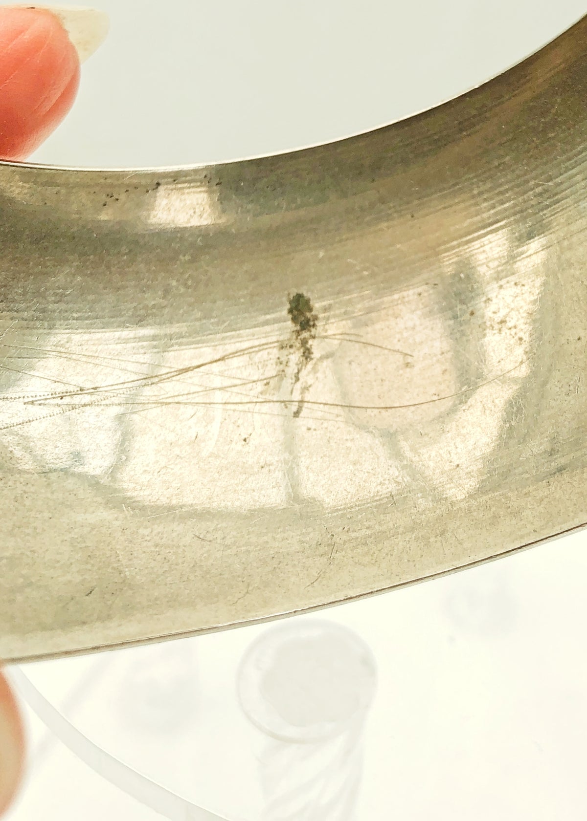 Vintage Wide Silver-Tone Etched Bangle • Domed