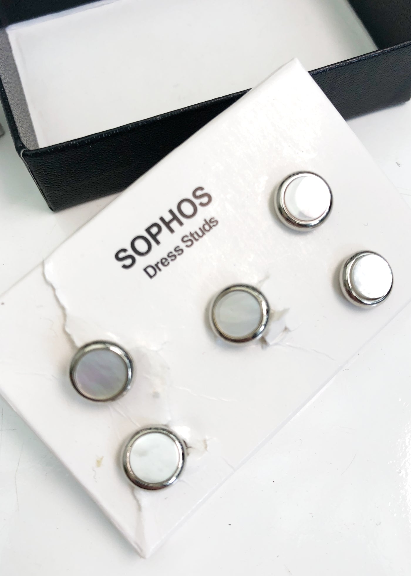 Men's Sophos Mother of Pearl Shirt Studs • 5 Black Tie Studs