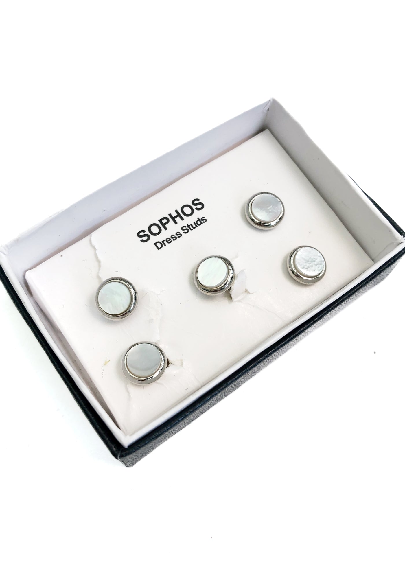 Men's Sophos Mother of Pearl Shirt Studs • 5 Black Tie Studs