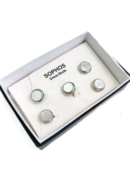 Men's Sophos Mother of Pearl Shirt Studs • 5 Black Tie Studs