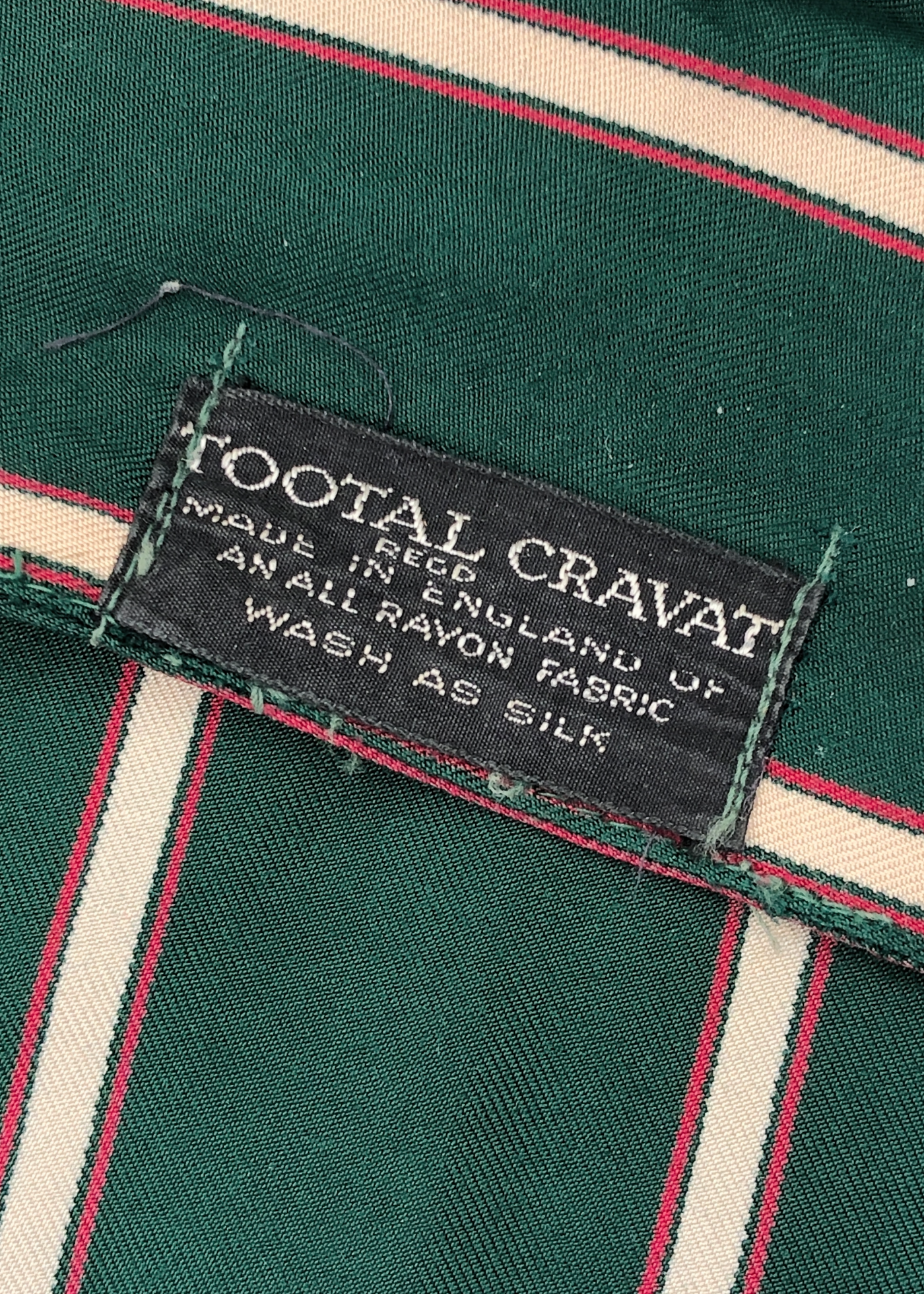 Vintage 50s Tootal Rayon Cravat • Striped Green, White and Red