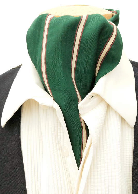 Vintage 50s Tootal Rayon Cravat • Striped Green, White and Red