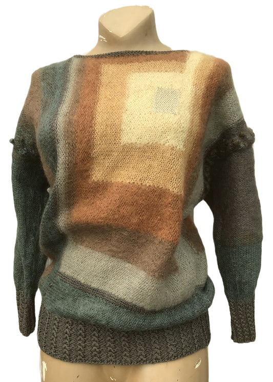 hand knit vintage abstract mohair pullover, jumper