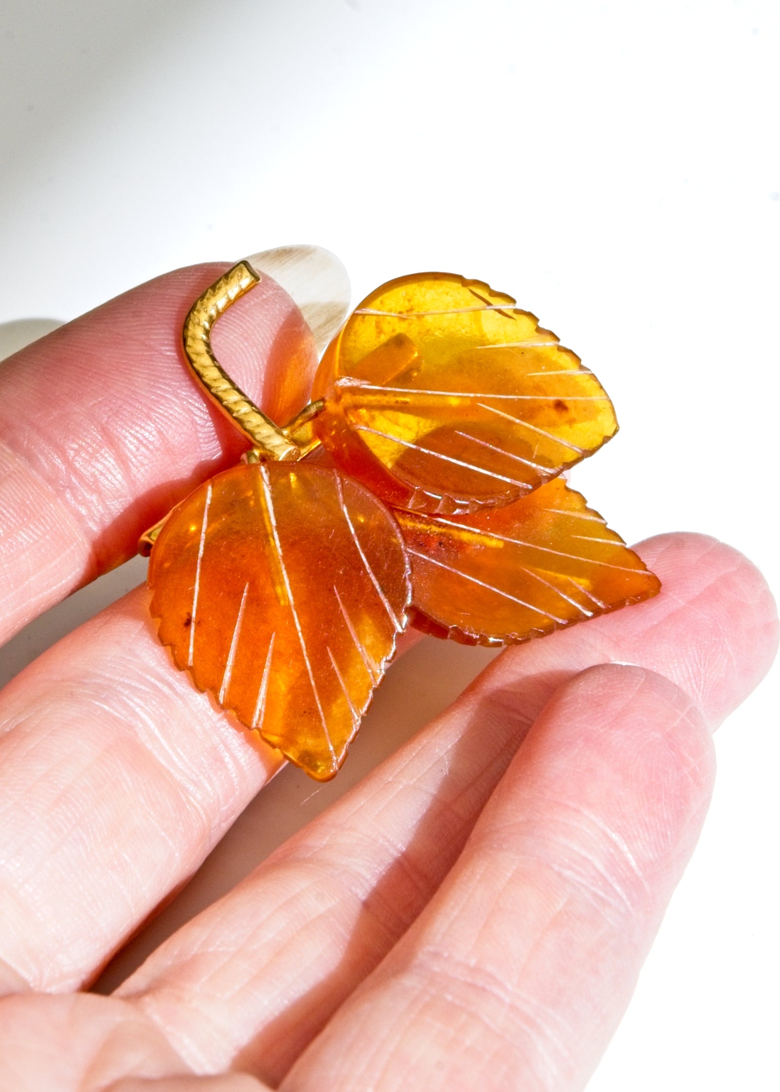 Baltic Amber Brooch Leaf Brooch Russian Amber Jewellery Leaves 1960s sold Vintage Leaf Gold Stem Marked