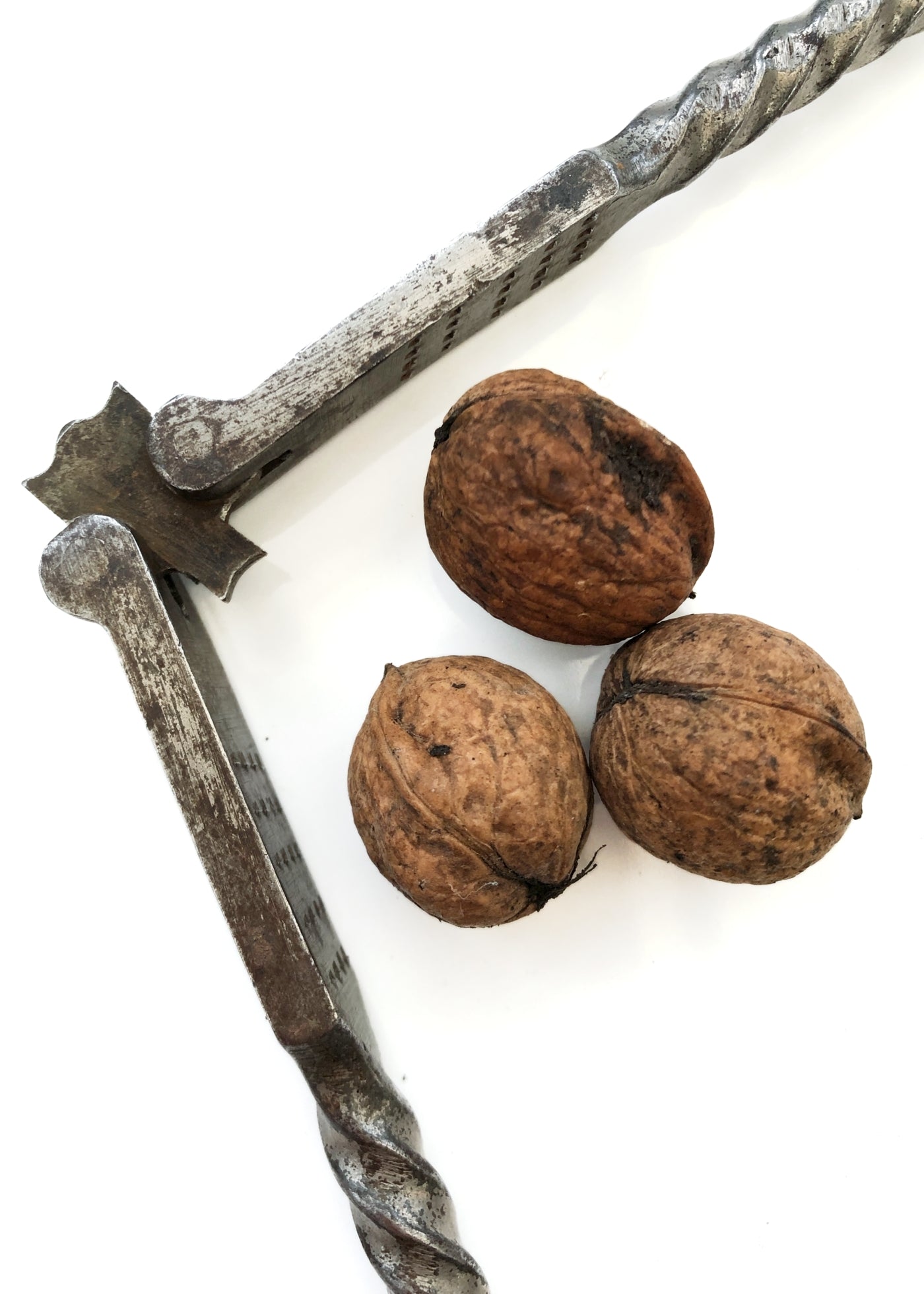 Antique 1800s French Iron Nutcracker with Barley Twisted Handles