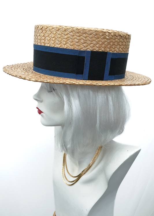 Men's Vintage art deco Straw Boater Hat • Wounded