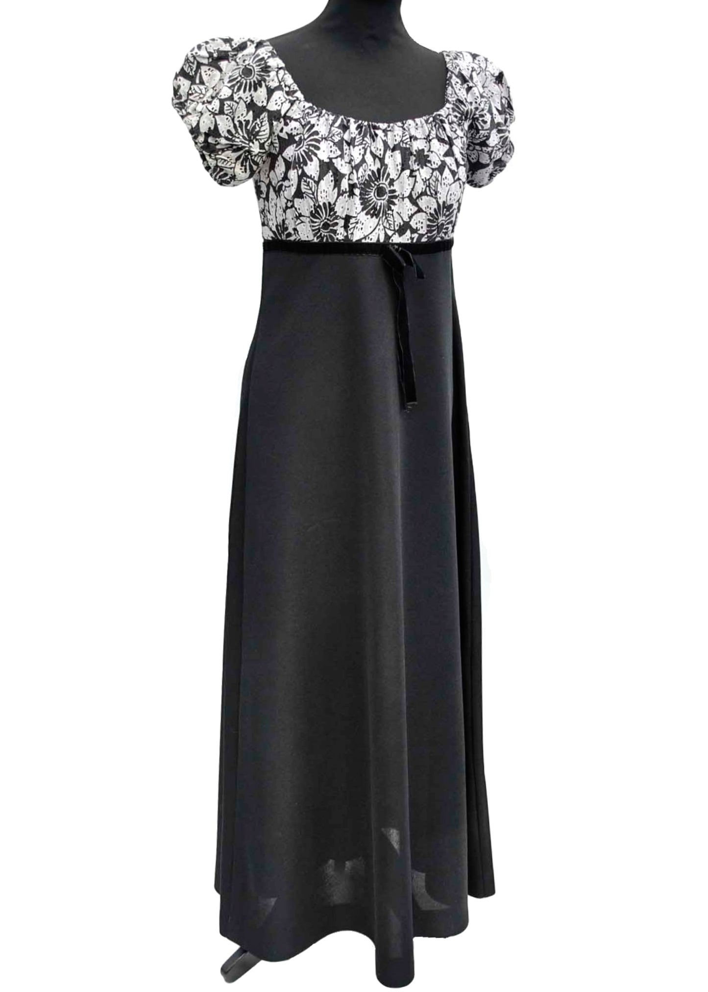 1970s Vintage Black & White Empire Line Evening Dress • Maxi Dress