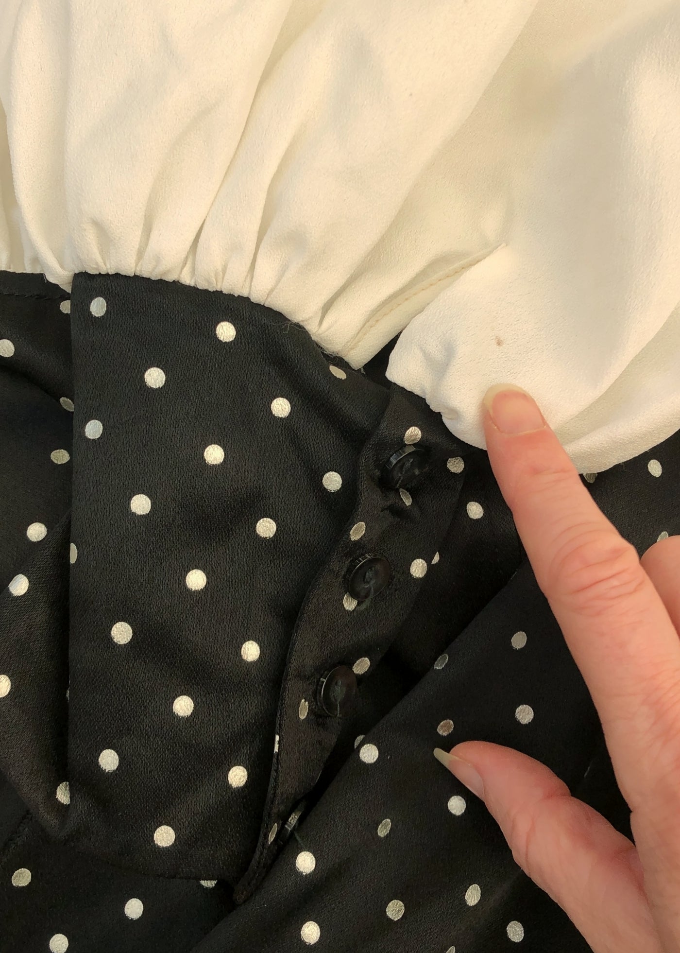 1960s Vintage Black Satin Polka Dot Maxi Dress • Balloon Sleeves • by Truworths
