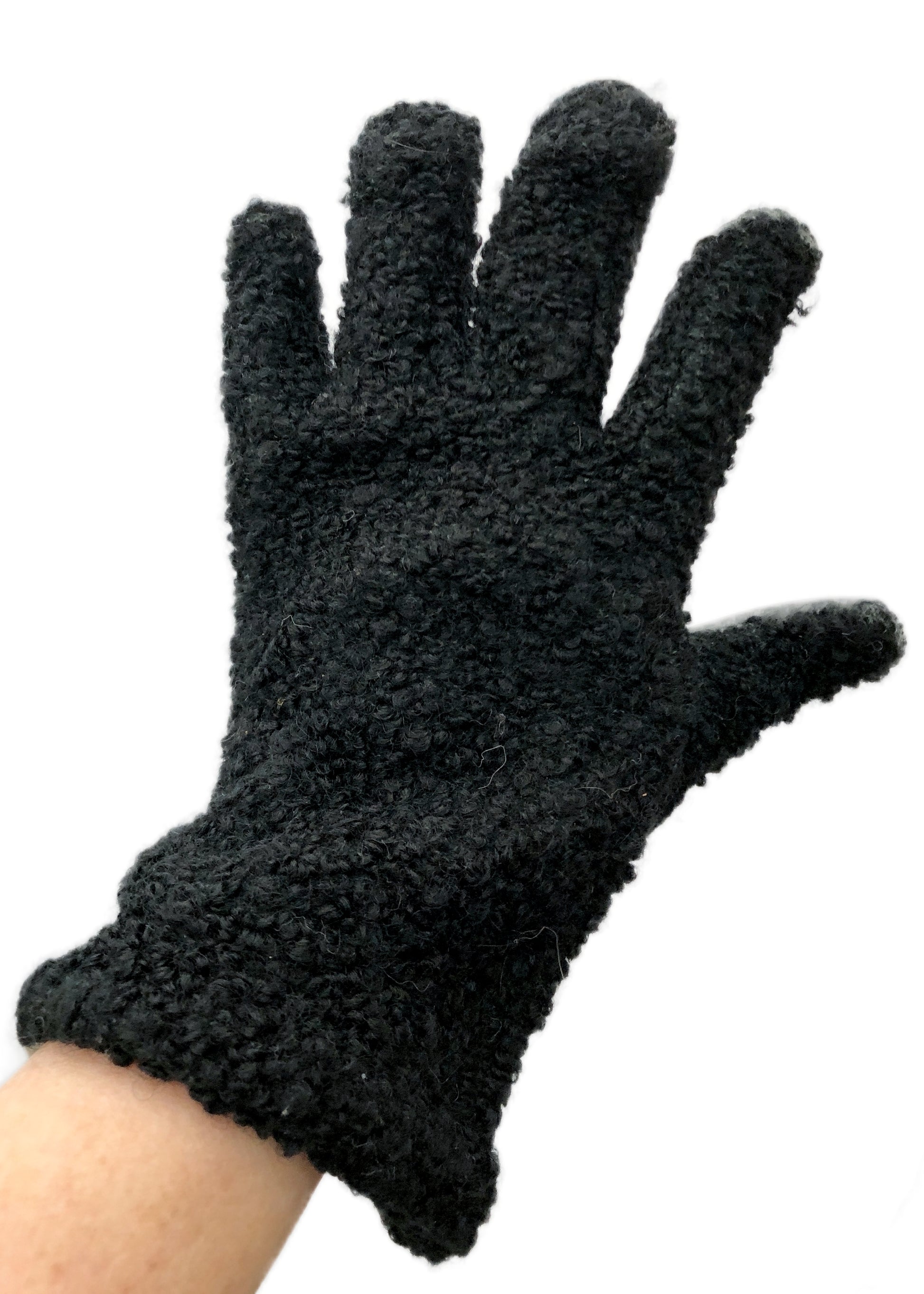 1940s Vintage Black Astrakan Pleather Gloves • 7.5