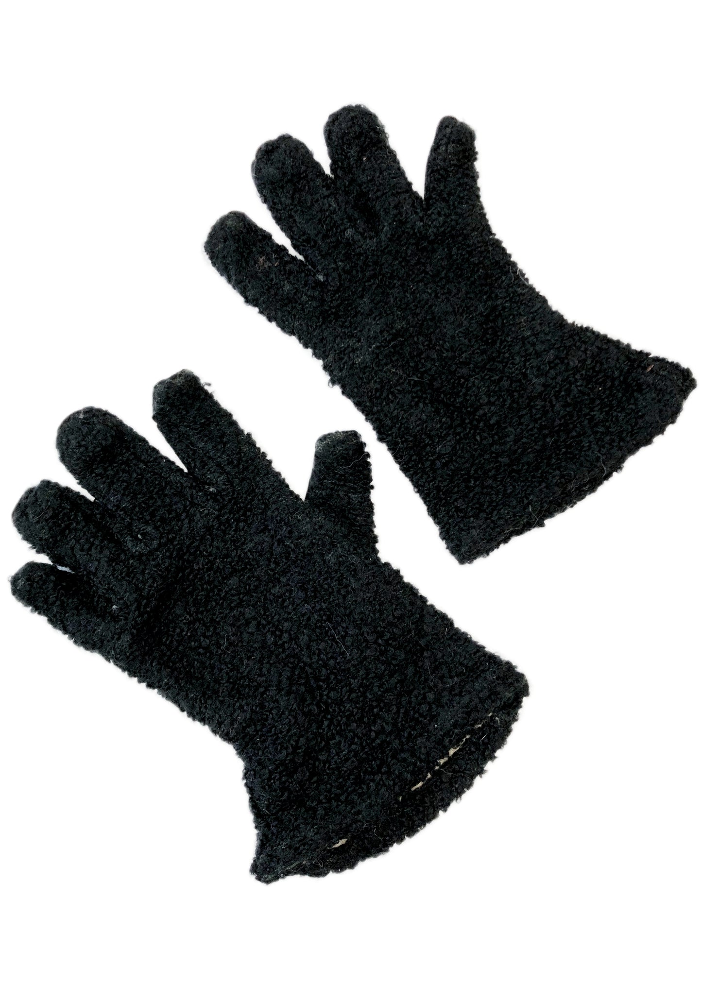 1940s Vintage Black Astrakhan Leather Gloves • 7.5