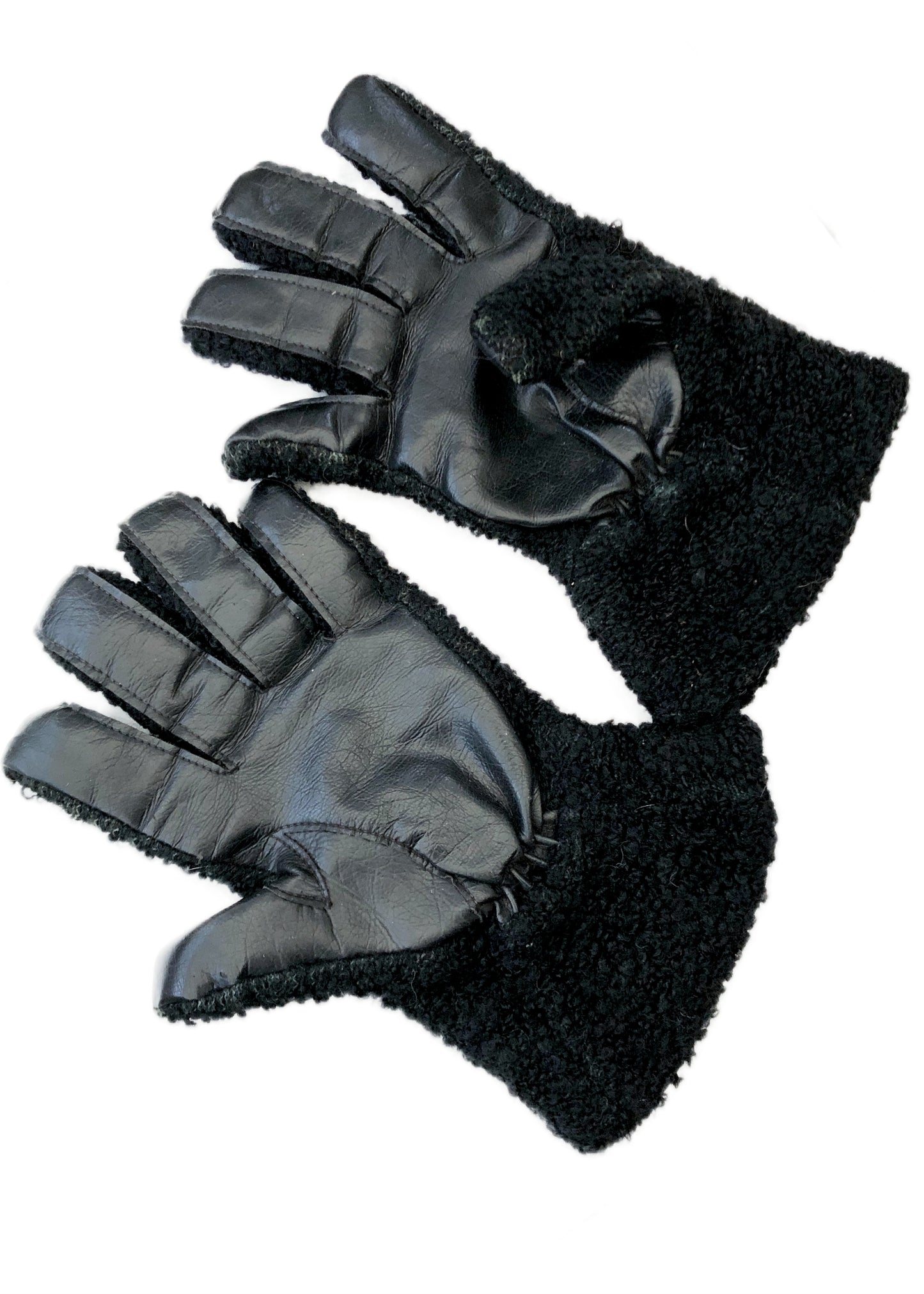 1940s Vintage Black Astrakhan Leather Gloves • 7.5