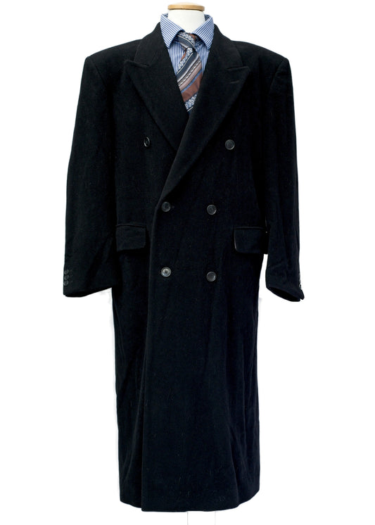 Men's 1980s Black Cashmere Overcoat •Horne