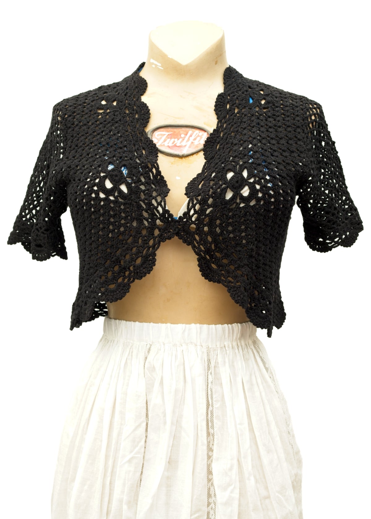 Vintage Black Crochet Short Sleeve Bolero