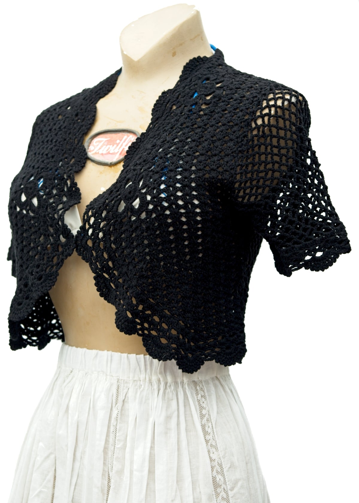 Vintage Black Crochet Short Sleeve Bolero