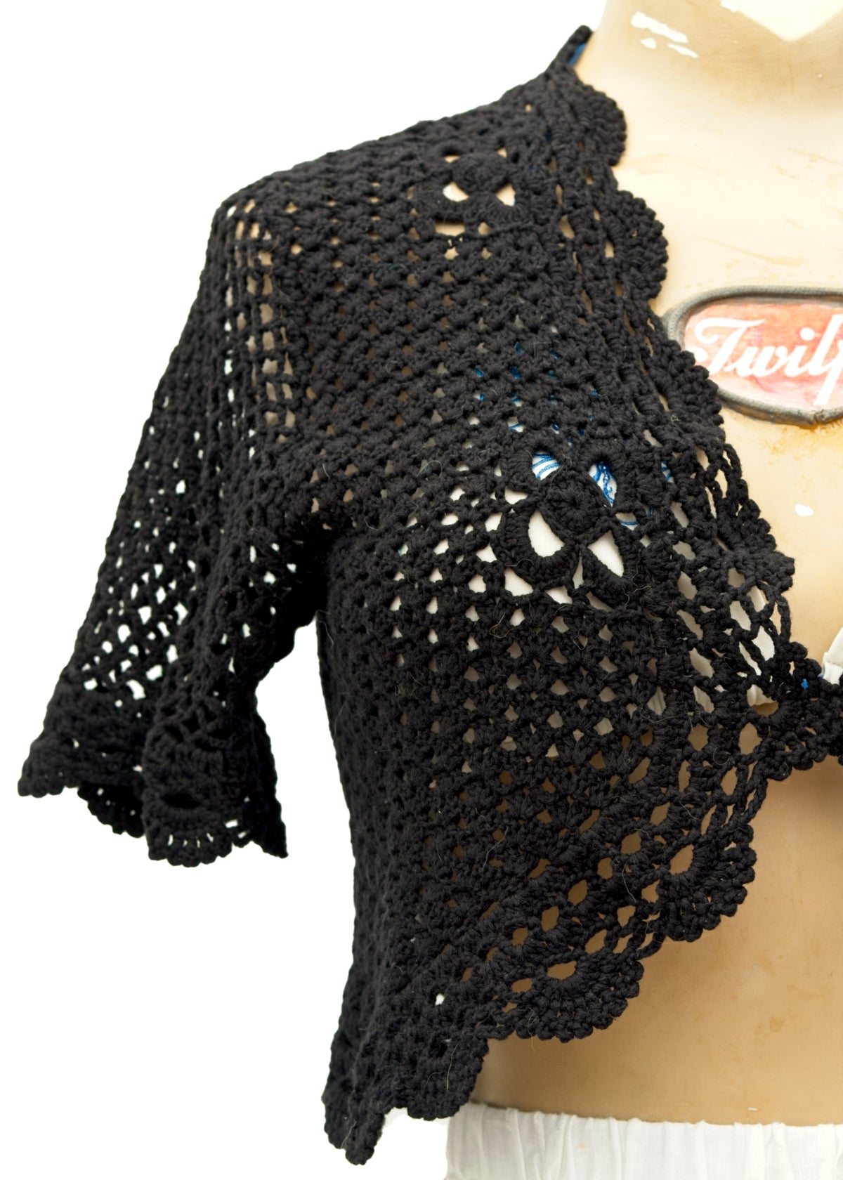 Vintage Black Crochet Short Sleeve Bolero