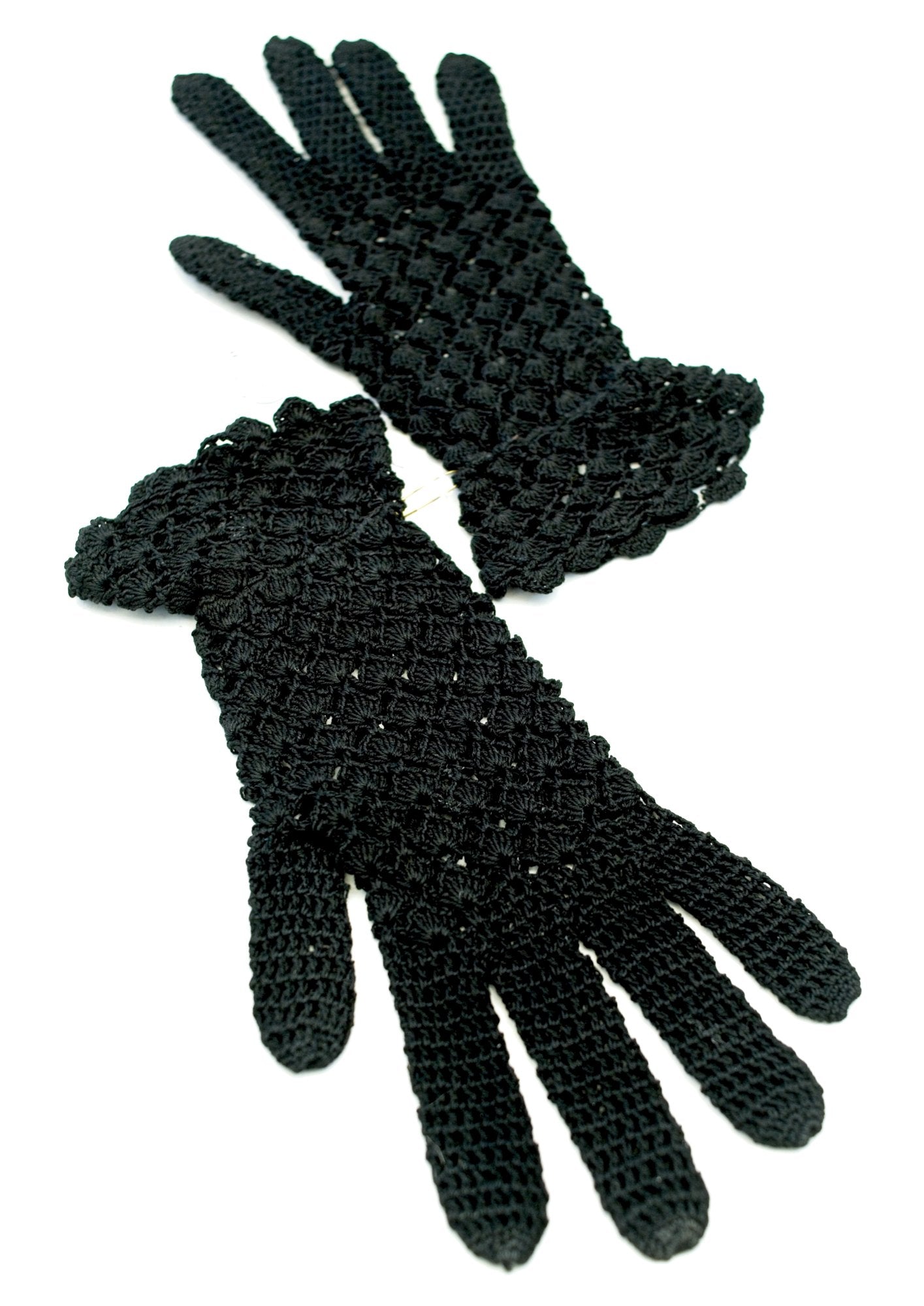 Vintage Black Crochet Knit Day Gloves