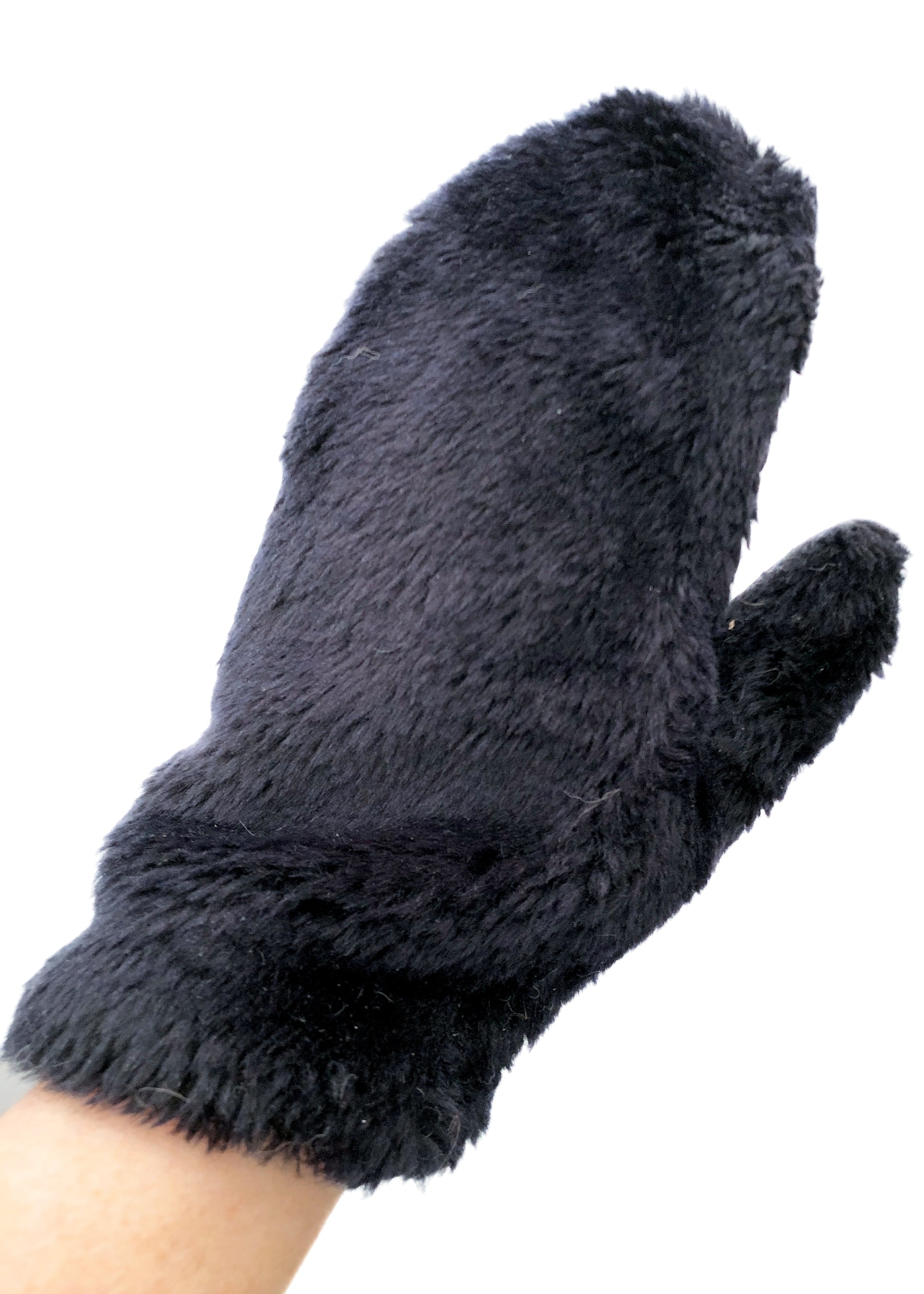 Vintage 60s Black Faux Fur + Vinyl Winter Mittens Gloves • Courtelle