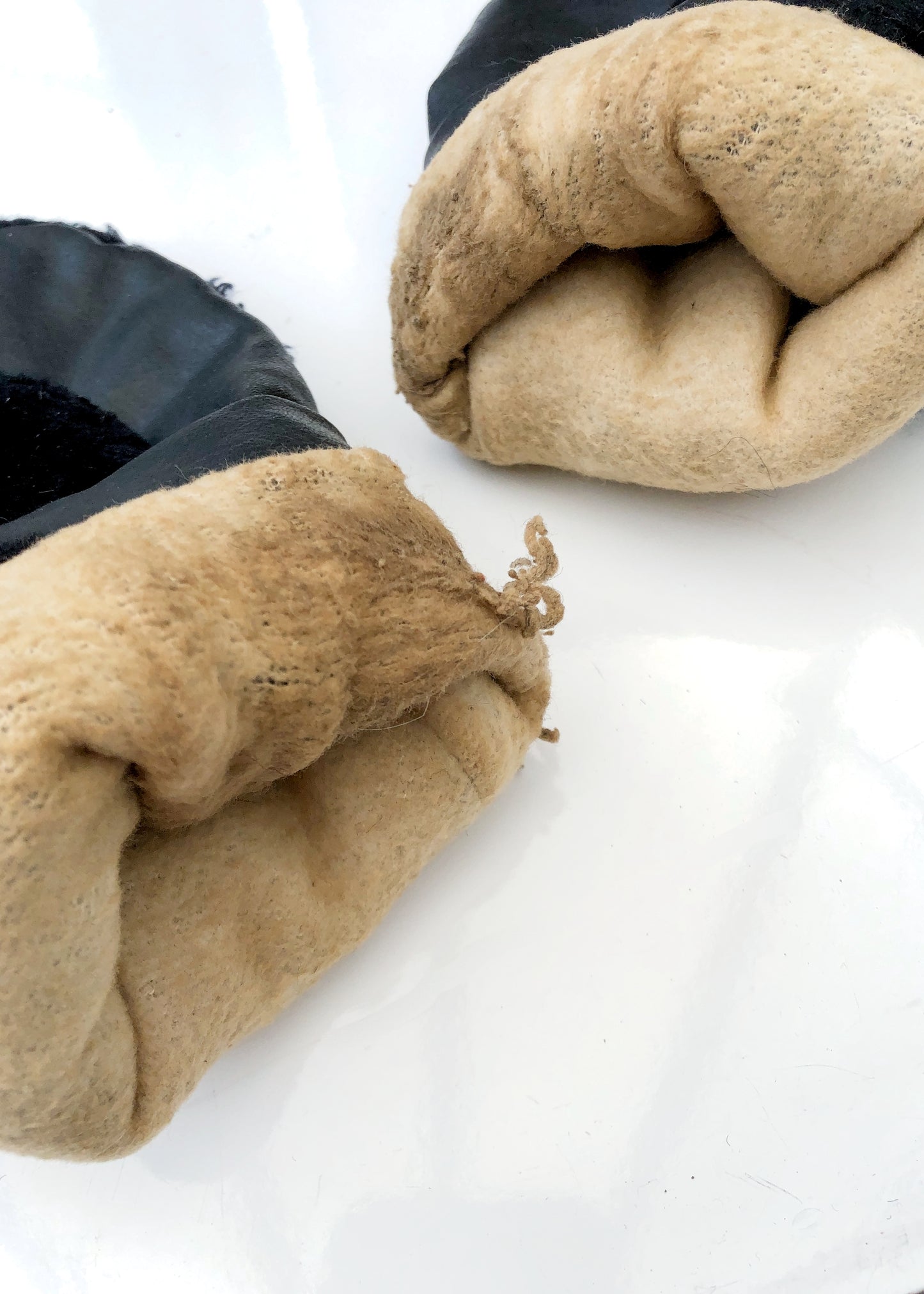 Vintage 60s Black Faux Fur + Vinyl Winter Mittens Gloves • Courtelle