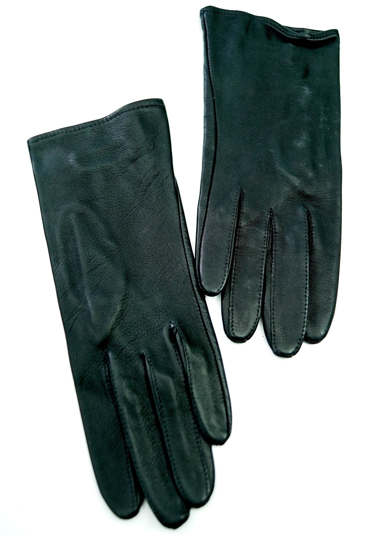 Vintage Black Leather Gloves • Elasticated Wrist Length