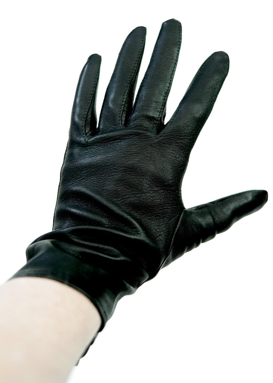Vintage Black Leather Gloves • Elasticated Wrist Length