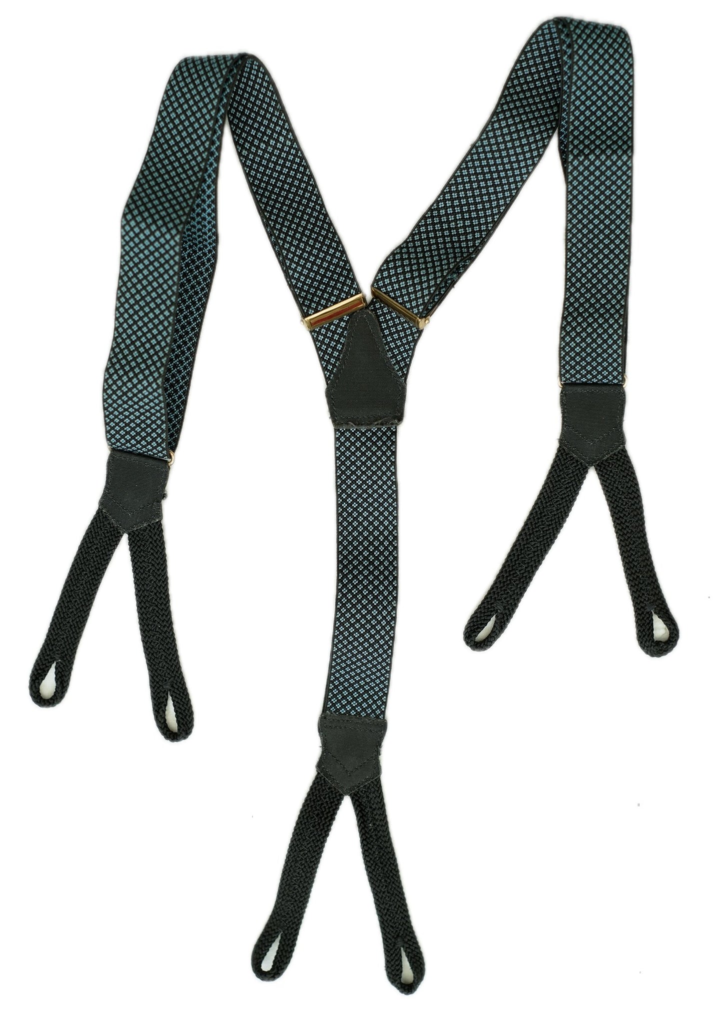Vintage Blue Elasticated Patterned Button Braces • Suspenders